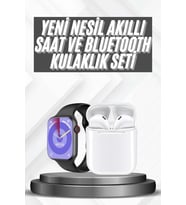 Akıllı Saat Gümüş Kasa Bluetooth Kulaklık Hediyeli Çok Fonksiyonlu İkili Set