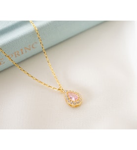 925 Ayar Gümüş Ekim Ayı Doğum Taşı ( Pink Tourmaline ) Damla Kolye