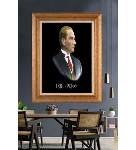 Altın Varaklı Çerçeveli Paspartulu Atatürk Tablo nl136 (Gold)