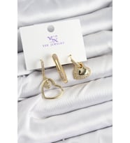 Pirinç Zİrkon Taşlı Kalp Model Gold Renk 3'lü Kadın Küpe TJ-BKP10936