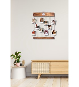 İpli Mandallı Saatli Duvar Fotoğraf Çerçevesi - 50x60cm (Ceviz)