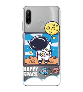 Huawei P30 Lite Uyumlu Astronot Desenli Şeffaf Telefon Kılıfı