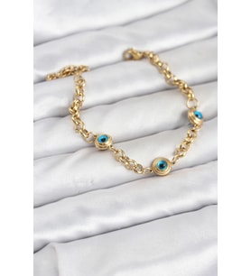 316L Çelik Nazar Model Gold Renk Kadın Bileklik 5886
