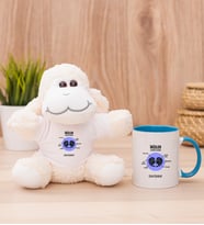 Kişiye Özel İkizler Burcuna Hediye Peluş Koyun ve Mavi Kupa