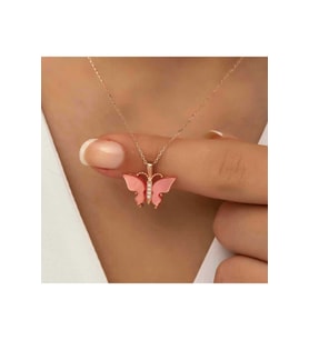 925 Ayar Gümüş Rose Pembe Kaplangözü Taşlı Kelebek Kolye