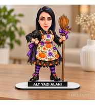 Kişiye Özel Cadılar Bayramı Karikatür MDF Karikatürlü 18 cm MDF Masaüstü Biblo - Masaüstü Hediye Kadın
