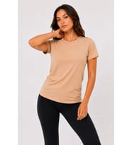 Basic Tişört Bisiklet Yaka Kısa Kol Günlük Yazlık Slim Fit T-Shirt - Bej