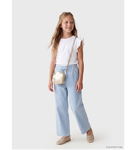 LCW Kids İndigo Geniş Paça Çizgili Kız Çocuk Jean Pantolon