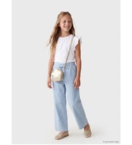 LCW Kids İndigo Geniş Paça Çizgili Kız Çocuk Jean Pantolon