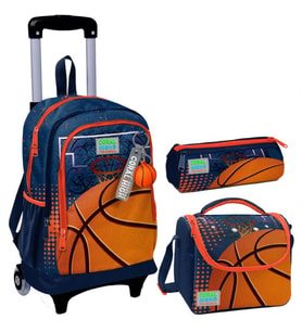 Coral High Turuncu Lacivert Basketbol Üçlü Çekçek Işıklı Tekerlekli Çanta Seti - Erkek Çocuk