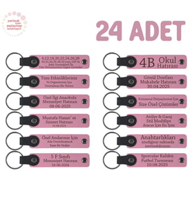 Pembe, Tüm Eğitmenler İçin Kişiseleştirilebilir İsim Yazılı Karne Hediyesi Anahtarlık 24’lü Set,