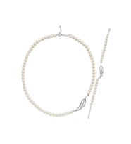 Yaprak Taşlı Doğal İnci Kolye Bileklik İkili Set (Beyaz)