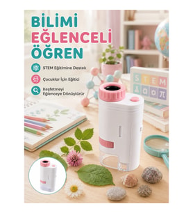 Mey İthalat® Taşınabilir LED Mikroskop 80X-200X Büyütmeli Çocuklar İçin Eğitici Bilim Mikroskobu