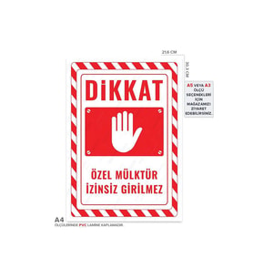Ul2599-A4 - Özel Mülktür İzinsiz Girilmez Uyarı Levhası (21,6×30,3cm) (Çok Renkli)