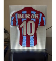 Kişiye Özel İsimli ve Numaralı Bordo Mavi Forma Desenli Taraftar Dekoratif Led Lamba Kablolu
