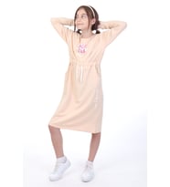 Toontoy Kız Çocuk  Neon Baskılı Elbise (Bej)