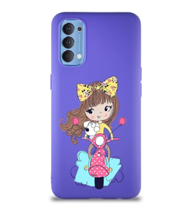 Oppo Reno 4 Soft Premier Kapak Vespagirl Tasarımlı Silikon Kılıf - Mor (Şeffaf)