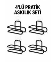 Siyah Metal WC Kağıtlık Yapışkanlı Duvar Tipi Tuvalet Kağıdı Tutucu Seti 4 Adet