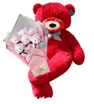 Sevimli 90 cm Peluş Ayı ile  Pembe Konsept Romantik Peluş Ayıcık Buketi (Kırmızı)