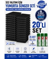 Akustik Yumurta Sünger 25mm 60 DNS Yanmaz 50x50cm 20 Adet + 3 Sprey Yapıştırıcı