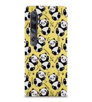 Xiaomi Mi Note 10 Pro Uyumlu Lansman Kılıf Panda Tasarımlı İçi Kadife Kapak-Sarı (Şeffaf)