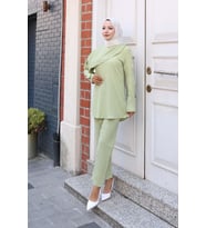 Pelerin Detaylı Takım Mint Yeşili