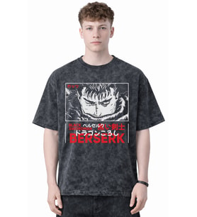 Tasarım Black Swordman Berserk Guts Anime Baskılı Unisex Oversize Eskitme Yıkamalı Tişört