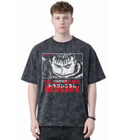 Tasarım Black Swordman Berserk Guts Anime Baskılı Unisex Oversize Eskitme Yıkamalı Tişört