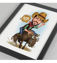 Kişiye Özel Rodeo Yapan Kovboy Karikatürlü Resim Çerçevesi