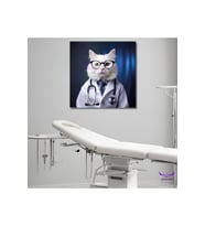 Tekli Kare Kanvas Hastane Poliklinik Tablosu Doktor Kedi Tasarımı