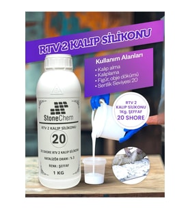 Yüksek Kalite 1. Sınıf RTV 2 Kalıp Silikonu 1 KG YARI ŞEFFAF 20 SHORE