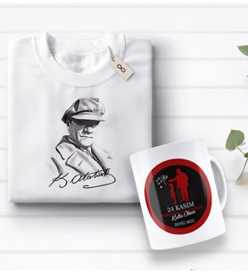 BK Gift Kişiye Özel Öğretmenler Günü Tasarımlı Kupa Bardak ve Atatürk Baskılı Tişört Hediye Seti- 1-12, Öğretmene Hediye, Öğretmenler Günü, 100. Yıl Hediyesi