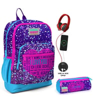 Coral High Mor Mavi Kalp USB Soketli Okul Çantası ve Kalemlik Seti - Kız Çocuk