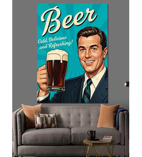 Vintage Erkek Görseli Bira Reklamı Afişi Dekoratif Kanvas - Mdf Ahşap Tablo