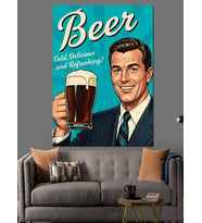 Vintage Erkek Görseli Bira Reklamı Afişi Dekoratif Kanvas - Mdf Ahşap Tablo