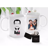 BK Gift Kişiye Özel Babalar Günü Hediyesi Fotoğraflı Kupa Bardak ve Benzinli Çakmak Seti-9 (Model 1)