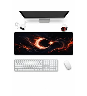 SonicTouch Klavye Mousepad 32x70cm Dikişsiz Pürüzsüz Sıvı Geçirmez Kaymaz Taban Alev Hilali
