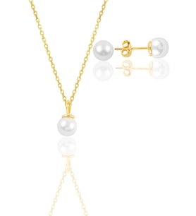 Gümüş altın yaldızlı incili kolye ve küpe  ikili set SGTL12071GOLD