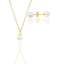 Gümüş altın yaldızlı incili kolye ve küpe  ikili set SGTL12071GOLD