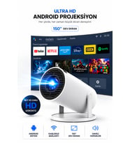 Hy300 Pro Taşınabilir Android Sinema Projeksiyon Wifi Destekli En Güncel Sürüm Akıllı Projektör Beyaz Ultra HD