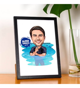 Kişiye Özel Yüzme Hocası Erkek Karikatürlü Resim Çerçevesi