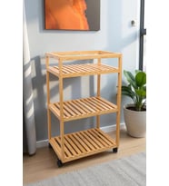 Bambu 3 Raflı Tekerlekli Sunum Servis Arabası Mutfak Rafı Sehpa Banyo Rafı