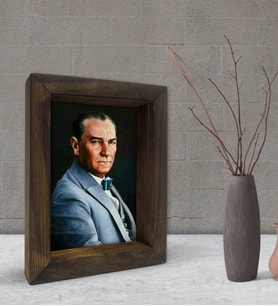 BK Gift Atatürk Tasarımlı Dekoratif Doğal Masif Ahşap Çerçeve 15x20cm-3 (Beyaz)