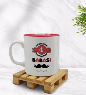 BK Gift Kişiye Özel Dünyanın 1 Numaralı Babası Tasarımlı İçi Kırmızı Renkli Kupa Bardak Model 1