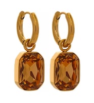 18 Ayar Altın Kaplama Emerald Yeşil Dikdörtgen Kesim Taş Gold Halka Küpe – Premium Parlak Model (Kahverengi)