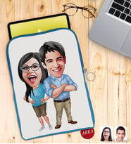 BK Gift Kişiye Özel Sevgililer Karikatürlü Taşınabilir Koruyucu Tablet Kılıfı & Organizer Çanta - Mavi-101