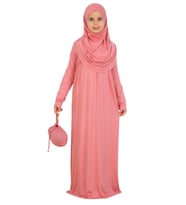 Kız Çocuk Namaz Elbisesi – Yumuşak Viskon Giyim Abaya & Hijab + Çanta Seti
