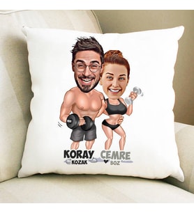 Kişiye Özel Sporcu Çiftler Karikatürlü Yastık
