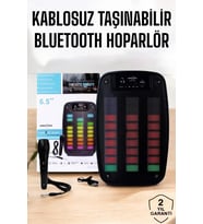 Kablosuz Bluetooth Hoparlör Taşınabilir 6.5 İnç Led Işık Kareoke