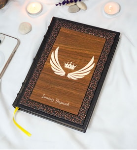 Kanat Desenli Termo Deri + Ahşap Anı Defteri - Çizgili Defter - Hediyelik (17x24 cm- 320 Sayfa)